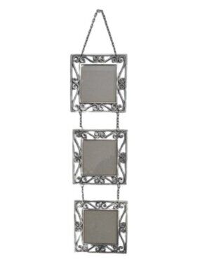 Vintage Bombay Co Triple Hanging Square Photo Frames Antique Silver 1998